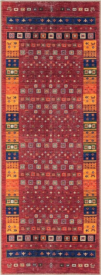 Keen Home Design 2x7 Rug - Machine Washable Runner Rug with Non-Slip Backing, Ideal for Hallway, Entryway, Kitchen, Laundry Room - Vintage, Easy Clean, Durable, Low Pile Rug - (2'6" x 7')