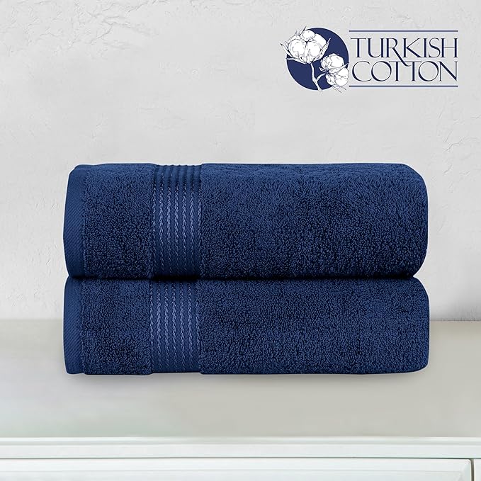 Elegant Comfort Premium Turkish Cotton 2 Pack Bath Towel Set - 27 x 54 inch, Luxurious Hotel Spa Quality 100% Turkish Cotton 2PC Bath Towel Set - Highly Absorbent - Soft Bathroom Towels, Navy Blue