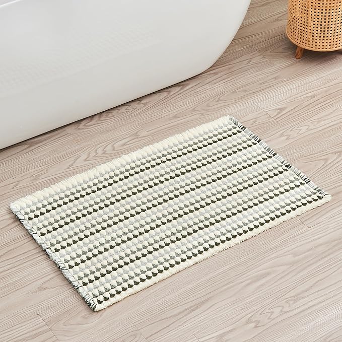 Douceur Boho Bath mat for Bathroom Floor Non Slip, Acrylic Blend Cute Bath Mats with Tassels, Quick Dry Bath Rugs Machine Washable, 24" x 36", Grey
