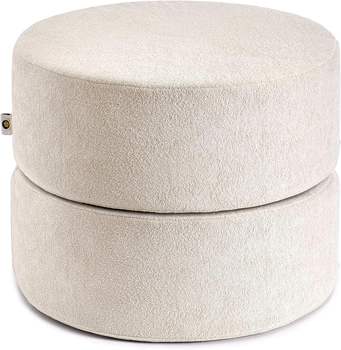 Pouf Ottoman Foot Rest Stool, Double Layer Round Modern Foam Filled Foot Stool for Couch, Living Room, Bedroom (Apricot)