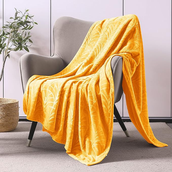 Whale Flotilla Flannel Fleece Throw Blanket for Couch, Soft Fluffy Velvet Sofa Blanket with Decorative Vintage Pattern for All Season, Warm and Lightweight, 50x60 Inch, Lemon Yellow