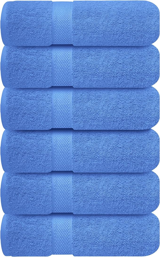 Infinitee Xclusives Luxury 100% Ring-Spun Cotton Hand Towels for Bathroom Set of 6 (16x28 inches) - Soft, Absorbent & Quick-Drying Bath Towels for Bathroom, Gym, Spa & Hotel Use (Eloquent Blue)