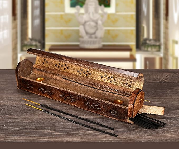 Incense Stick Holder, Incense Holder, Incense Holder for Sticks Used for Room Décor, Cool Room Spiritual Décor, Aromatherapy, Incense Burner with Storage Compartment 12Inch Burnt