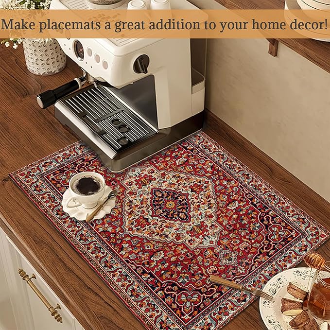 Boho Vintage Ethnic Placemats Set of 6 Washable Table Mats for Kitchen Dining Table,Heat-Resistant Place Mats for Indoor Outdoor Party Holiday Decoration