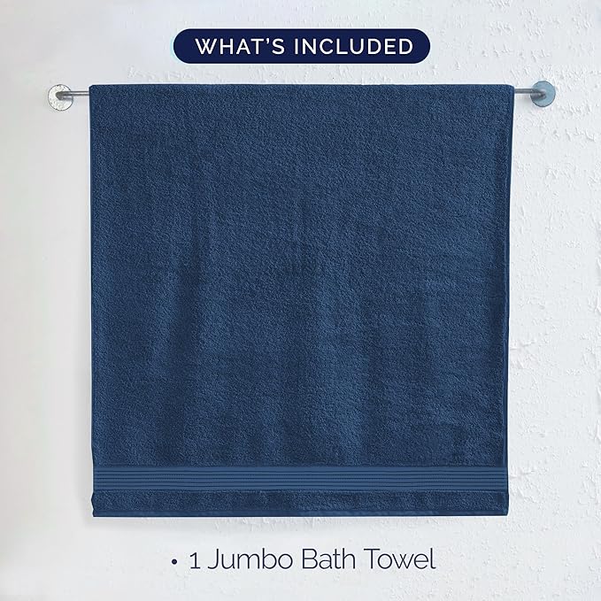 Elegant Comfort Premium Turkish Cotton 1 Piece Jumbo Bath Towel - 35 x 70 inch, Luxurious Hotel Spa Quality 100% Turkish Cotton Large Bath Towel - Highly Absorbent - Soft Bathroom Towel, Navy Blue