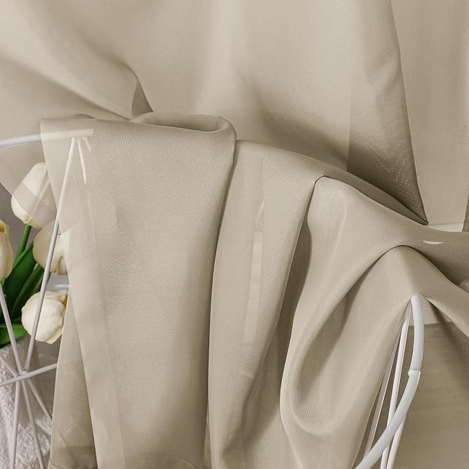Aiyufeng Taupe Sheer Curtains 45 Inches Long 2 Panels Set, Semi Transparent Voile Rod Pocket Sheer Window Drapes for Bedroom Bed Canopy Living Room Dining Wedding Party Backdrop, 42W x 45L inch