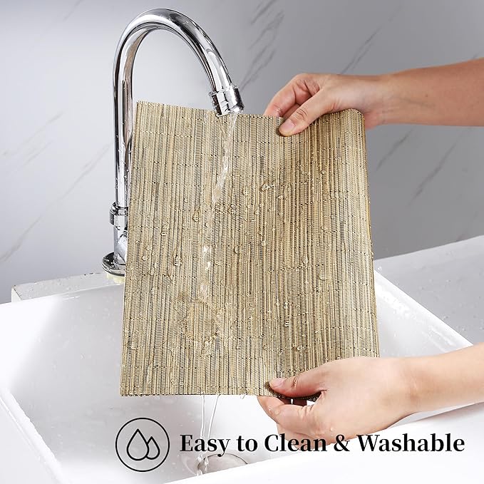 Leetaltree Light Brown Placemats Set of 6 - Heat Resistant Non-Slip Place mats for Dining Table, Washable Durable PVC Vinyl Woven Table Mats(Light Brown, 6)