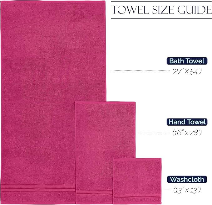 Elegant Comfort Premium Cotton 6-Piece Towel Set, Includes 2 Washcloths, 2 Hand Towels and 2 Bath Towels, 100% Turkish Cotton - Highly Absorbent and Super Soft Towels for Bathroom, Hot Pink