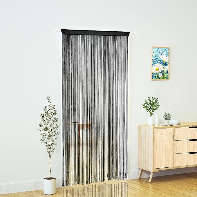 Doorway String Curtain Door Curtains,Boho Hippie Hanging Patio Tassels Screen Room Decor Bedroom Wall Window Closet Kitchen Living Room Fringe Divider Panel Laundry Room(39×79in/100×200cm, Black)