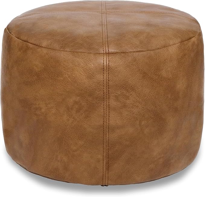 Thgonwid Unstuffed Faux Leather Pouf Cover, Handmade Footstool Ottoman Storage Solution, Floor Footrest Cushion - 16.5”Dx12”H, Mocha