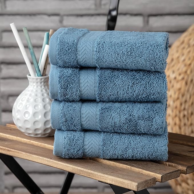 TEXTILOM Washcloths for Body and Face – Hotel and Spa Quality & Soft & Absorbent & Quick Dry Wash Cloths for Your Body – 100% Turkish Cotton Wash Clothes Towel Set of 4 (13 x 13 inches) - Blue