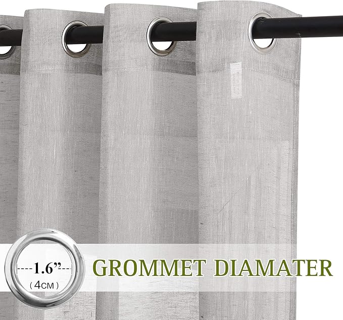 NICETOWN Flax Sheer Linen Curtains Privacy Protection for Bedroom, Retro Style Semitransparent Textured Sheer Curtain Drapes Light Filter with Grommet Top, Grey, W52 x L45, Sold as 2 PCs