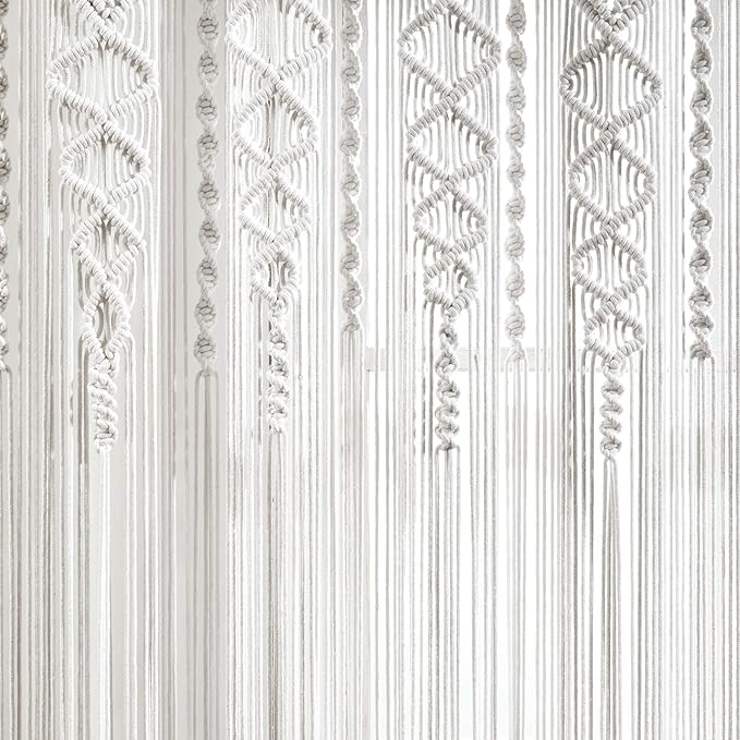 Lush Decor Boho Macrame Textured Cotton Window Curtain Panel, 40" W x 84" L, White - Room Divider or Wedding Decor - Boho, Macrame