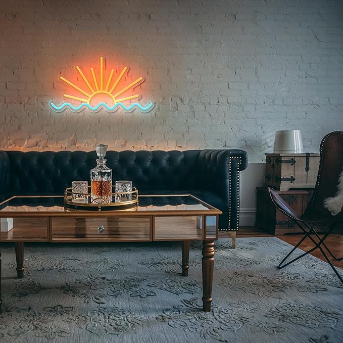 Sunrise Sunset Neon Sign Sun Wave Led Neon Signs Beach Sea Wave Led Neon Lights for Man Cave Bedroom, Wedding, Living Room, Party, Bar Decor USB Powered with Dimmer