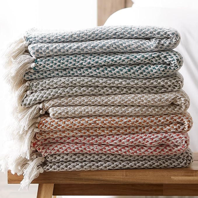 DII Woven Throw Collection 100% Cotton, Basketweave, 50x60, Brown