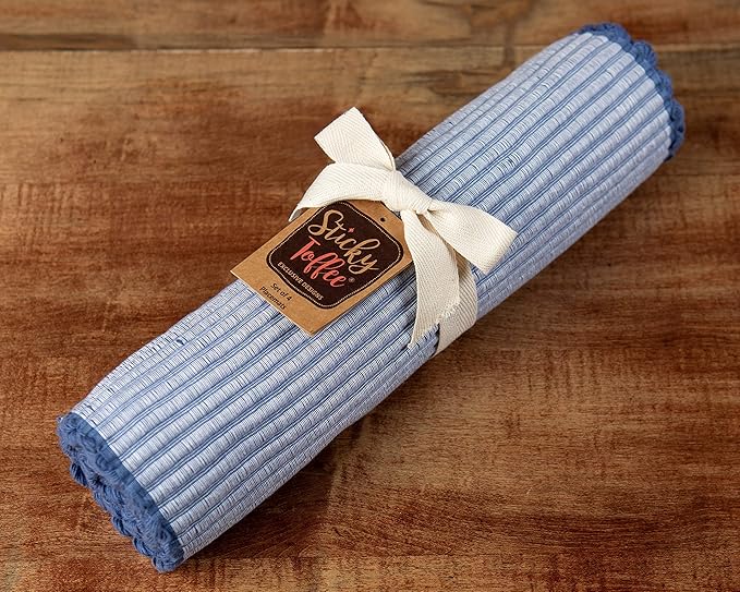 Sticky Toffee Woven Cotton Placemats Set of 4, Blue Ribbed 14 x 19 in, Washable Table Mats for Kitchen or Dining Table