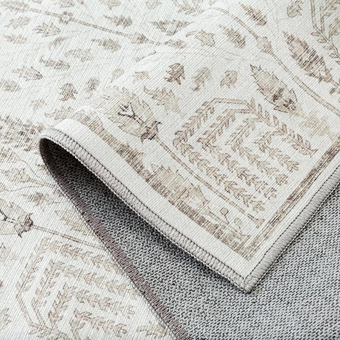Hallway Runner Rug 2x6 Washable Grey Kitchen Carpet Non Slip Boho Thin Floral Farmhouse Throw Accent Long Rug for Laundry Bathroom Office Bedroom