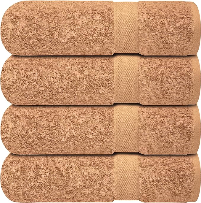 Infinitee Xclusives Luxury 100% Ring-Spun Cotton Bath Towels Set of 4 (27x54 inches) – Soft, Absorbent & Quick-Drying Towels for Bathroom, Gym, Spa & Hotel Use (Cosmic Sand)