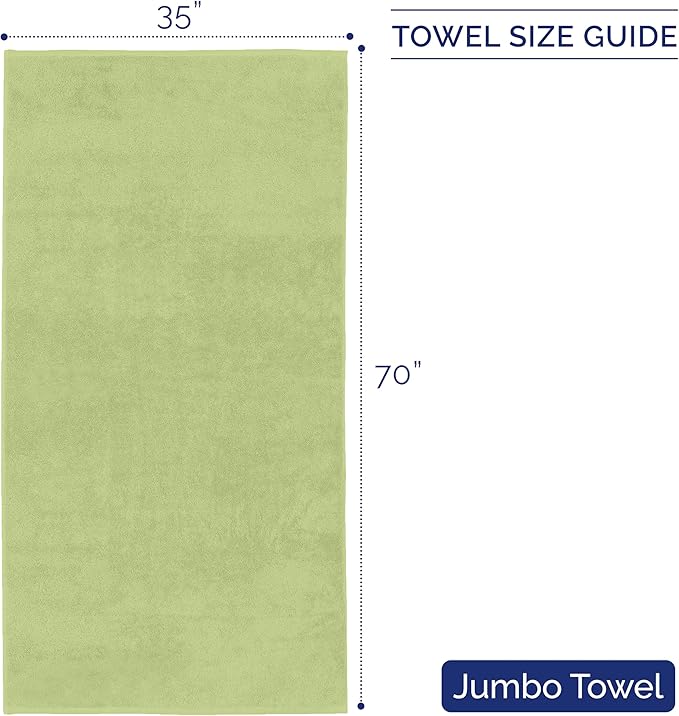 Elegant Comfort Premium Turkish Cotton 1 Piece Jumbo Bath Towel - 35 x 70 inch, Luxurious Hotel Spa Quality 100% Turkish Cotton Large Bath Towel - Highly Absorbent - Soft Bathroom Towel, Sage