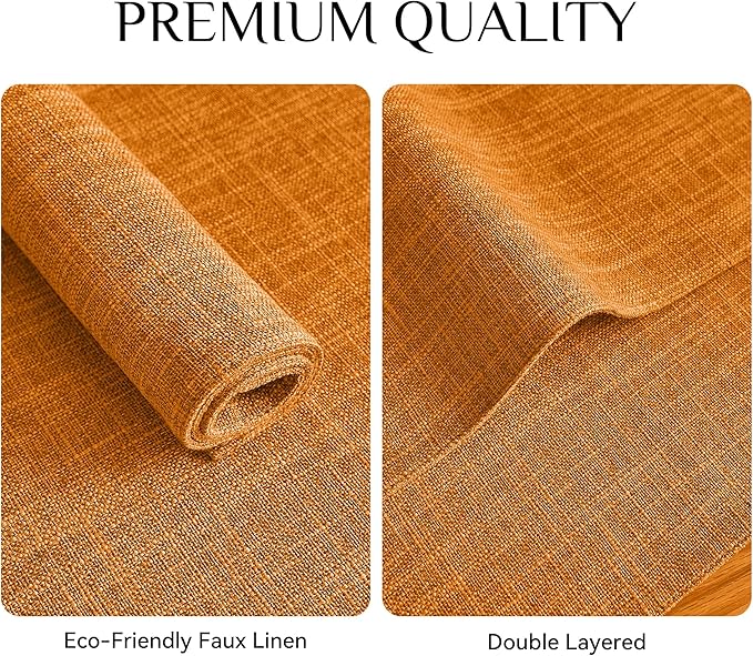 Softalker Faux Linen Placemats Set of 8-12 x 18 Inch, Heat Resistant Double Layered Durable Burlap Farmhouse Place Mats, Non-Slip Washable Rustic Table Mats for Dining, Kitchen, Party(Orange
