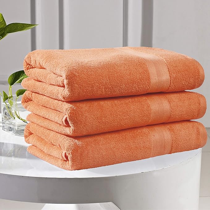 BOUTIQUO Premium Cotton 4 Pack Bath Towel Set - 100% Pure Cotton - 4 Bath Towels 27x54 - Ideal for Everyday use - Ultra Soft & Highly Absorbent - Orange