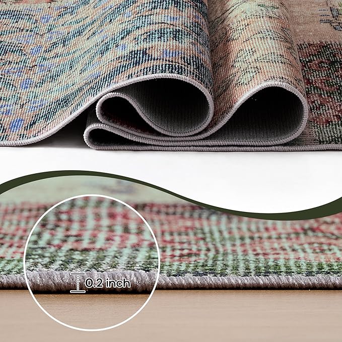 Area Rug 6x9 for Living Room,Washable Stain Resistant Geometric Boho Rugs for Dining Room Table,Light Tan Beige Brown and Dark Green Yellow Rust Orange