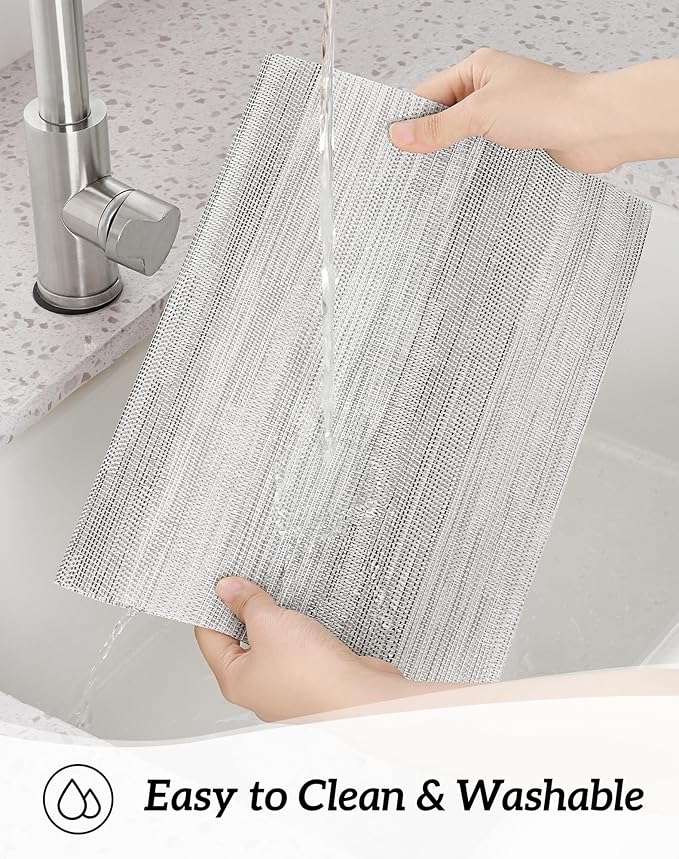 Leetaltree Lightsteel Black Placemats Set of 8 - Heat Resistant Non-Slip Place mats for Dining Table, Washable Durable PVC Vinyl Woven Table Mats (Lightsteel Black, 8)