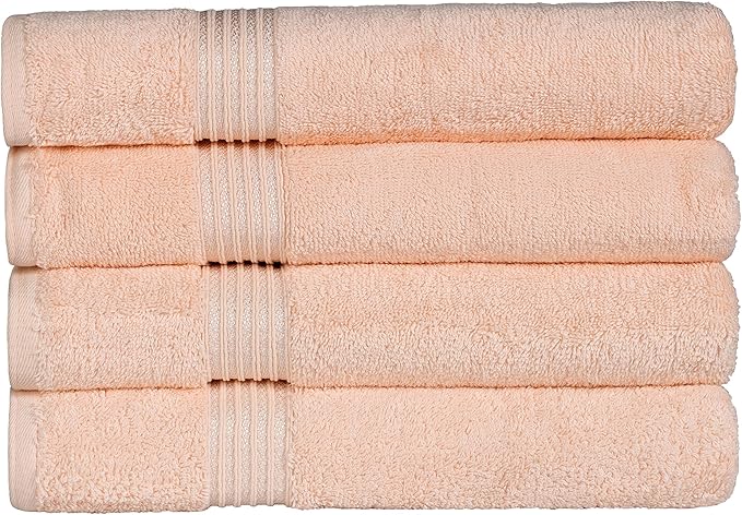 Superior Egyptian Cotton 4-Piece Bath Towel Set for Shower, Bath, Spa, Resort, Hotel, Soft Body Towels, Airbnb Essentials, Apartment, Dorm, Quick Dry, Absorbent, Bathroom Basics, Peach