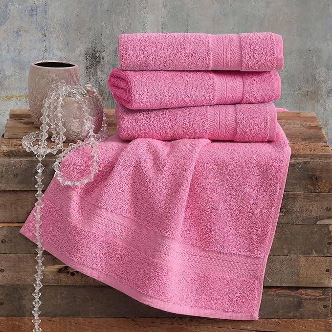 Quick-Dry, Soft & High Absorbent Hand Towels 16"x29" Cotton Turkish Hand Towel Set of 4 | Daily Use 100% Cotton Towels for Bathroom, Gym & More | Bathroom Hand Towels (4 Pcs, Hot Pink)