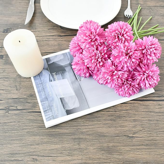 Mandy's Lavender Artificial Ball Chrysanthemum 12 Stems Faux Flowers with Bendable Stems for DIY Wedding Centerpiece Fall Decor Home Arrangements