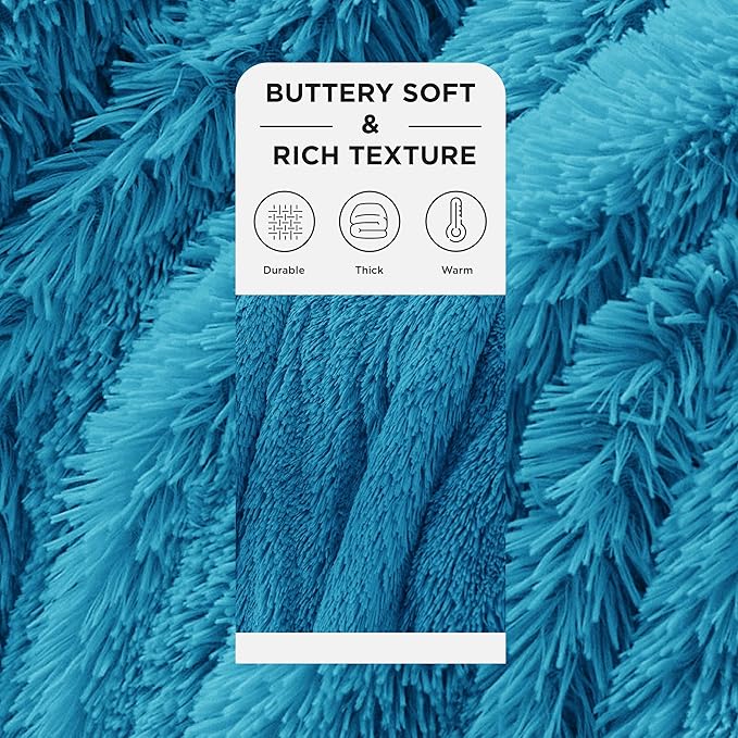 Bedsure Fuzzy Sherpa Faux Fur Twin Blanket Bright Blue Cozy Gifts for Women Men, Soft Fleece Plush Warm Minky Thick Blanket Twin Size for Bed, Room Decor Dorm Essentials Blue Decor Gifts, 60x80