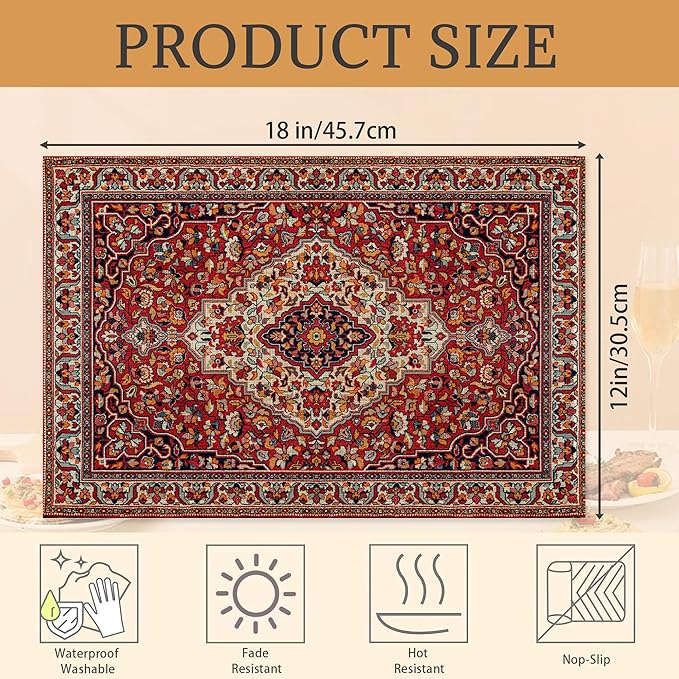Boho Vintage Ethnic Placemats Set of 6 Washable Table Mats for Kitchen Dining Table,Heat-Resistant Place Mats for Indoor Outdoor Party Holiday Decoration