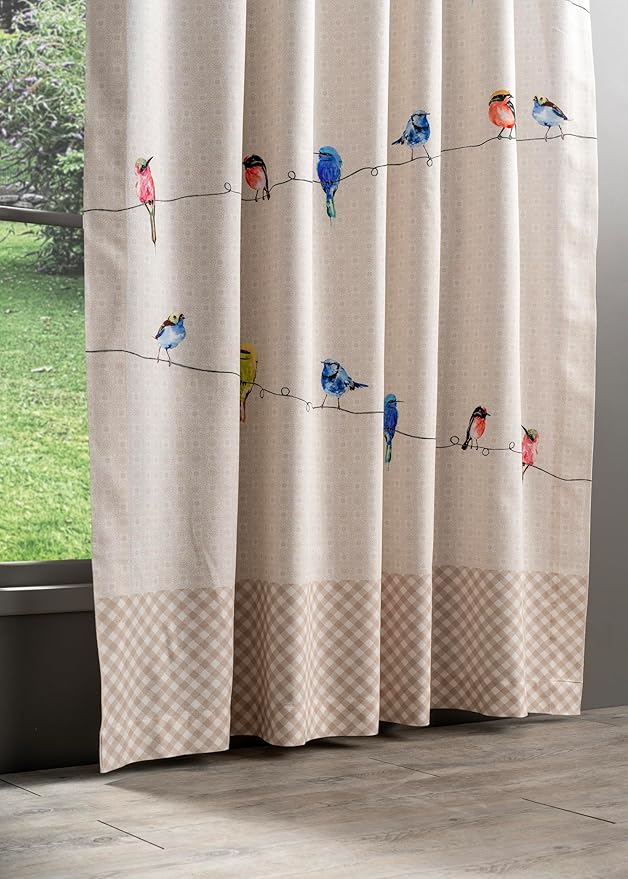 Maison d' Hermine Curtains for Living Room 100% Cotton 124 inch Length Two Panels Light Filtering Curtains for Bedroom Windows with Rod and Loop Pockets Drapes (Birdies On Wire, 50" W x 124" L)