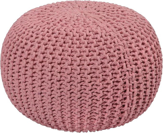 COTTON CRAFT Round Dori Pouf - Cotton Braid Cord Cable Knitted Ottoman - Foot Stool - Footrest - Floor Pouf - Woven Ottoman - Bean Bag - Living Room Dorm - 20 inches Diameter x 14 Height - Blush Pink