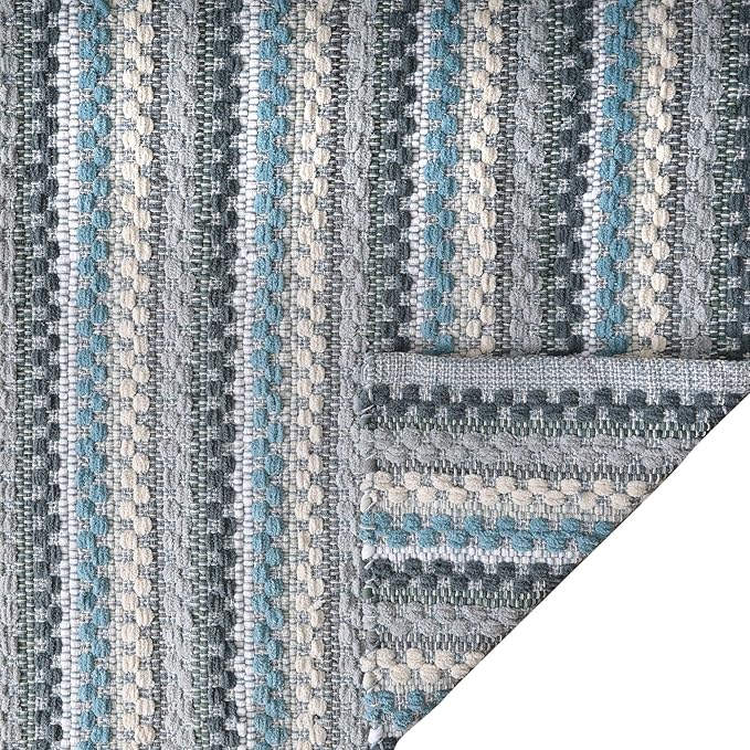 Rug Area Rugs Cotton 2x3 Ft Chenille Yarn for Livingroom Bedroom Washable RagRug Reversible Farmhouse Kitchen RunnerRug Carpet Area Runner Mat for Hallway, Entryway|Aqua Combo