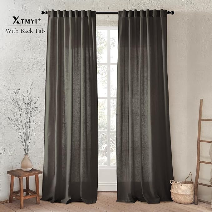 XTMYI Brown Linen Curtains Drapes for Living Room Bedroom 108 Inch Curtains Long 2 Panels Semi Sheer Window Treatments for Dining Room