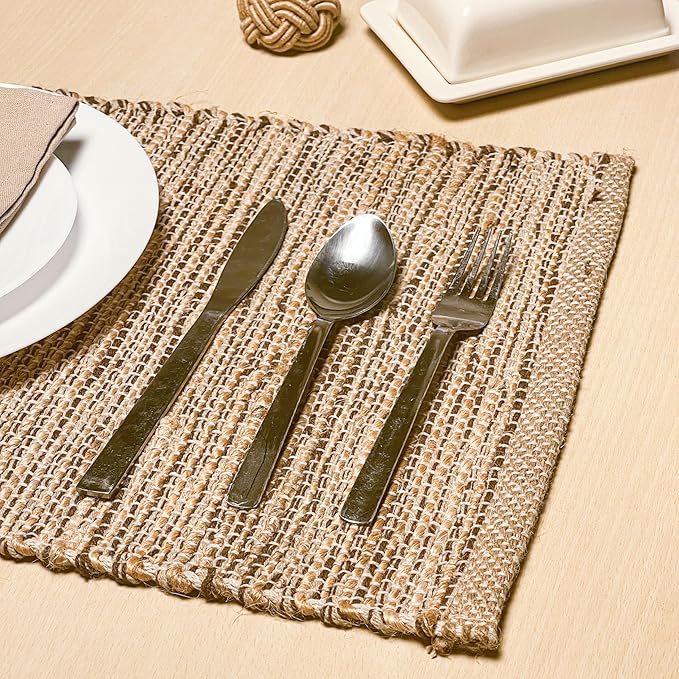 Chardin home Natural Jute - Ombre Brown Placemats, Set of 4 13x19 Inch Table Mats, Rustic Handmade Boho Placemat, Perfect for Holidays, Dinner Parties and Also Everyday Meals