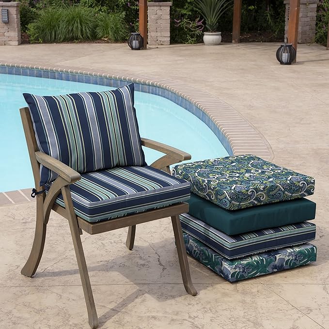 Arden Outdoor Dining Chair Cushion, 21 x 21, Rain-Proof, Fade Resistant 21 x 21, Sapphire Aurora Blue Stripe