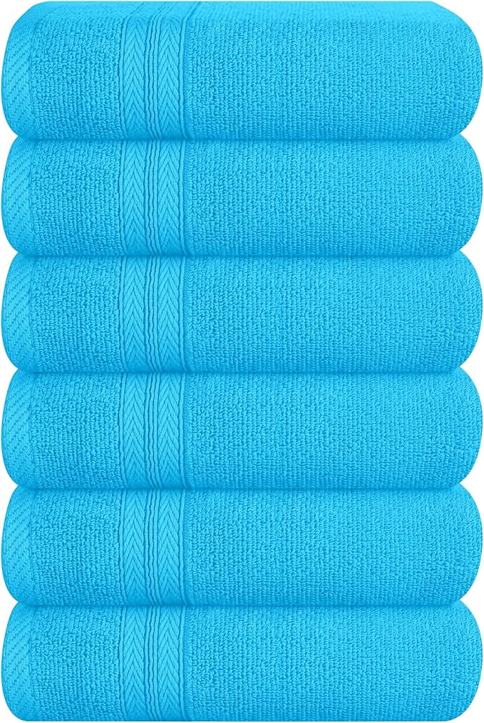 BOUTIQUO Ultra Soft 6-Piece Hand Towel Set 16x28-100% Ringspun Cotton - Durable & Highly Absorbent Hand Towels - Ideal for use in Bathroom, Kitchen, Gym, Spa & General Cleaning - Turquoise Blue
