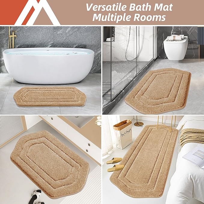 COSY HOMEER Bathroom Rugs Mat 24”x70” Absorbent Non-Slip Bath Mat, Plush Shaggy Bathroom Runner, Machine Washable Large Soft Bath Mats for Bath Floor,Tub and Shower,Beige