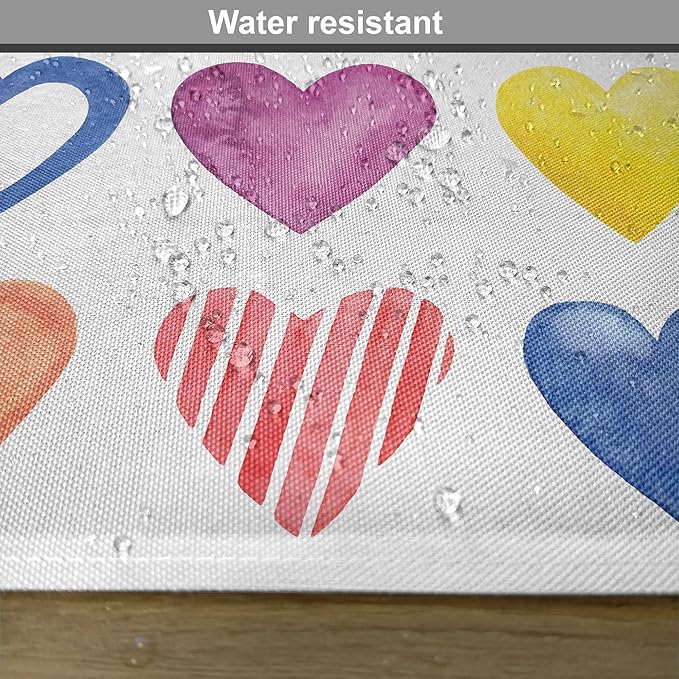 Ambesonne Grunge Place Mats Set of 8, Rainbow Color Heart Shapes Valentine's Day Design Romantic His and Hers Theme, Washable Fabric Placemats for Dining Table, Placemat 8 pcs, Red Multicolor