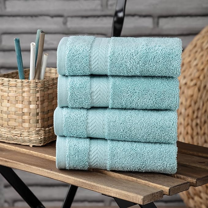 TEXTILOM Washcloths for Body and Face – Hotel and Spa Quality & Soft & Absorbent & Quick Dry Wash Cloths for Your Body – 100% Turkish Cotton Wash Clothes Towel Set of 4 (13 x 13 inches) - Aqua