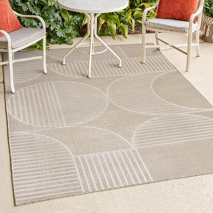 JONATHAN Y SCN104E-3 Nordby High-Low Geometric Arch Scandi Striped Beige/Cream 3 ft. x 5 ft. Indoor/Outdoor Area Rug for Patio, Backyard, Living Room, Bedroom, Office, Hose-Washable