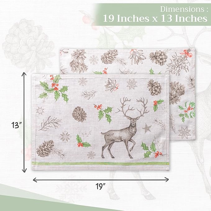 Maison d' Hermine Placemats Set of 4 100% Cotton Washable Cloth Place Mats, Reusable Table Mats for Kitchen Dining Decoration, Party, Wedding, Restaurant (Christmas Dew, 13" x 19")