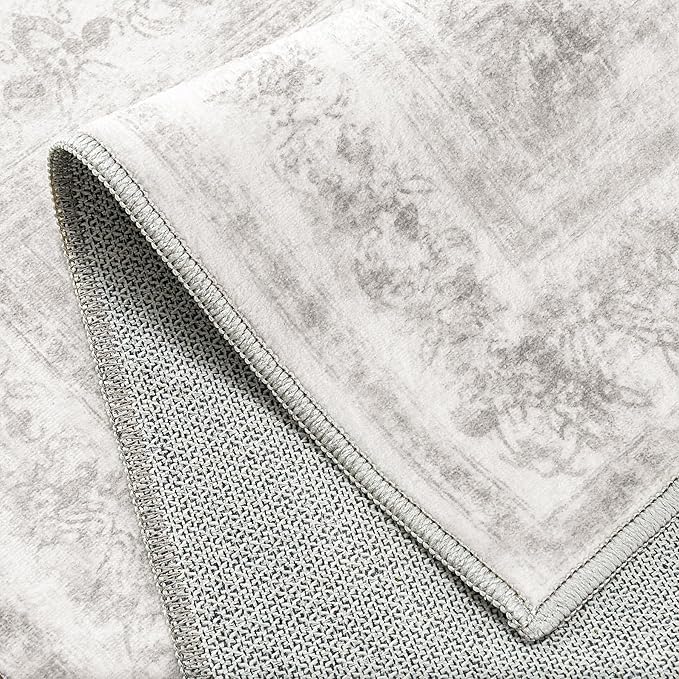 Runner Rug 3x7 Washable Light Gray Hallway Runner Vintage Boho Medallion Non Slip Grey Distressed Retro Carpet Indoor Low Pile Long Soft Rug for Kitchen Entryway Bedroom Bathroom Laundry