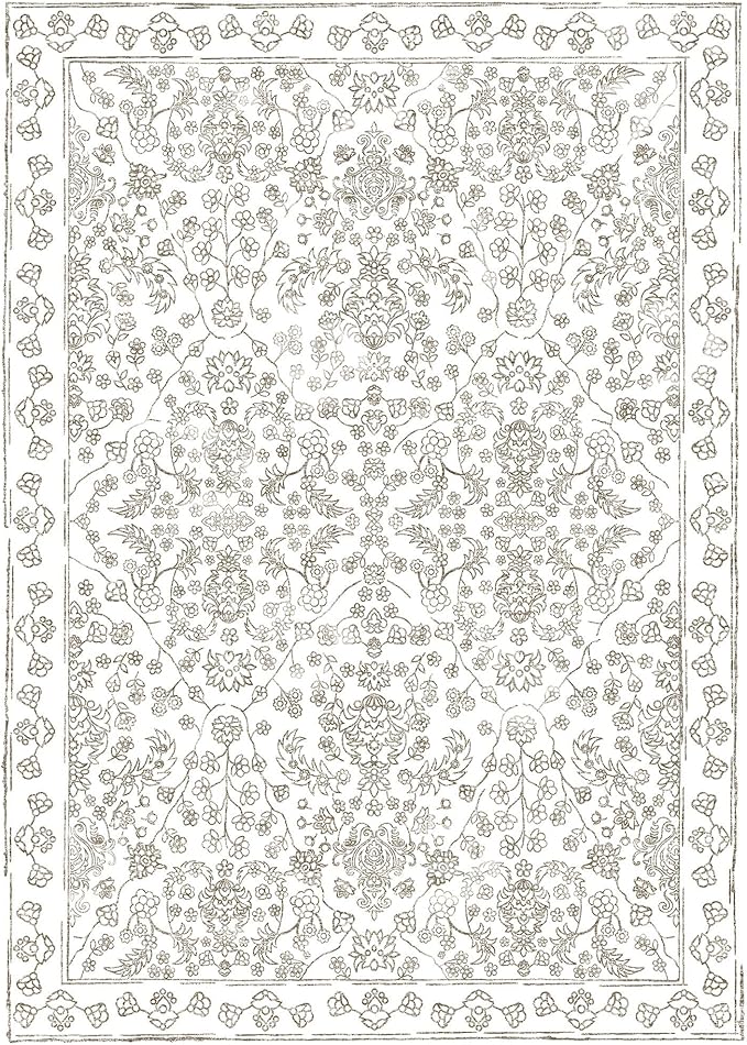 Floral Area Rug 4x6 Washable Entryway Taupe Carpet Non Slip Boho Thin Farmhouse Throw Accent Rug for Living Room Bedroom Office Kitchen Bathroom