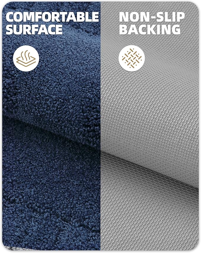Color&Geometry Standard Sized Bath Rugs Non Slip Washable, 20"x31.5" Absorbent Navy Blue Bathroom Rugs, Soft Bath Mats for Bathroom Floor, Shower, Bathtub, Laundry