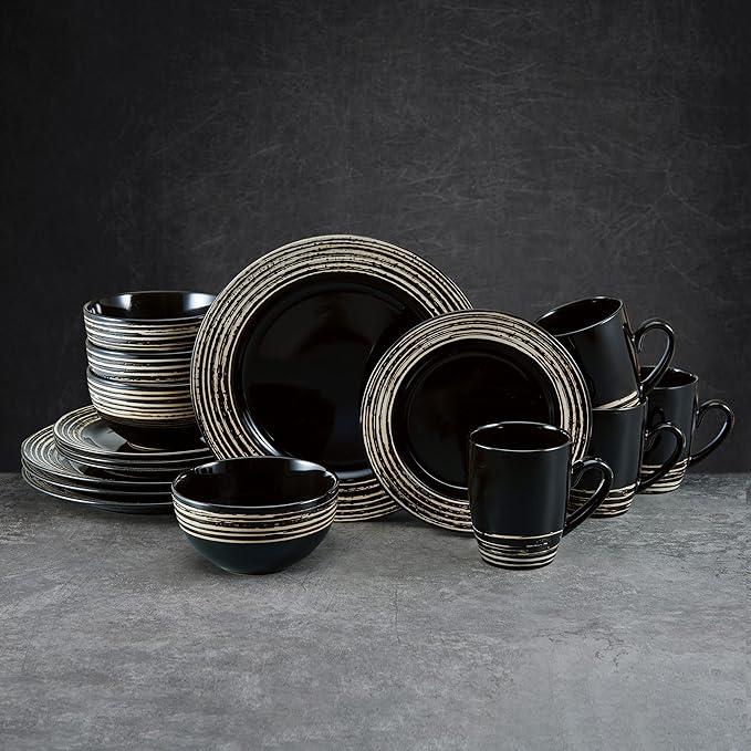 Pfaltzgraff Bryson 16 Piece Dinnerware Set, Service for 4, Black