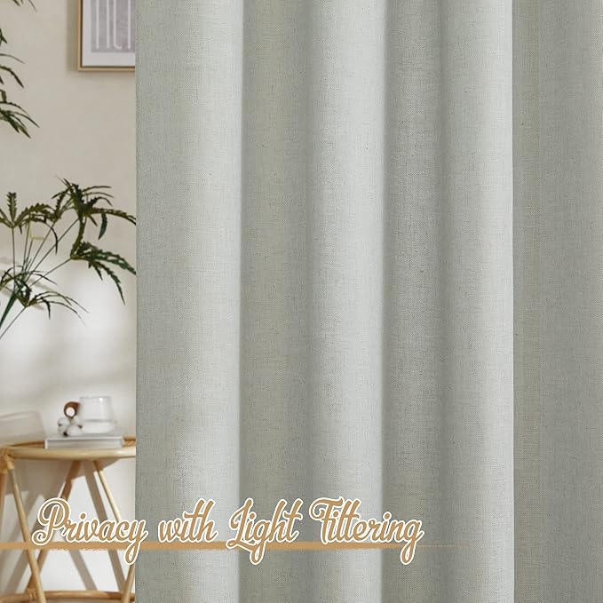 NICETOWN Linen Gray Curtains 84 inches Length 2 Panels Set, Grommet Flax Linen Burlap Semi Sheer Eclectic Drapes Privacy with Light Filtering for Kids Room/Living Room, W52 x L84