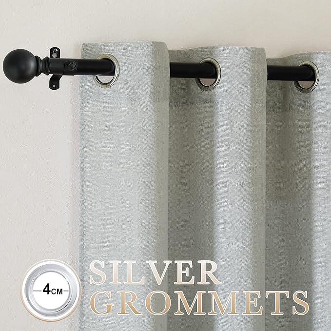NICETOWN Linen Gray Curtains 84 inches Length 2 Panels Set, Grommet Flax Linen Burlap Semi Sheer Eclectic Drapes Privacy with Light Filtering for Kids Room/Living Room, W52 x L84